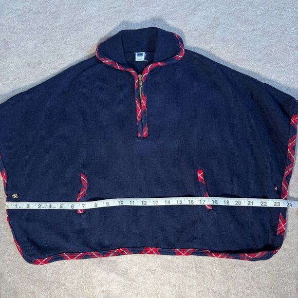 Janie and Jack navy red plaid trim knit poncho sweater Kids 5 cozy fall classic - Picture 5 of 6